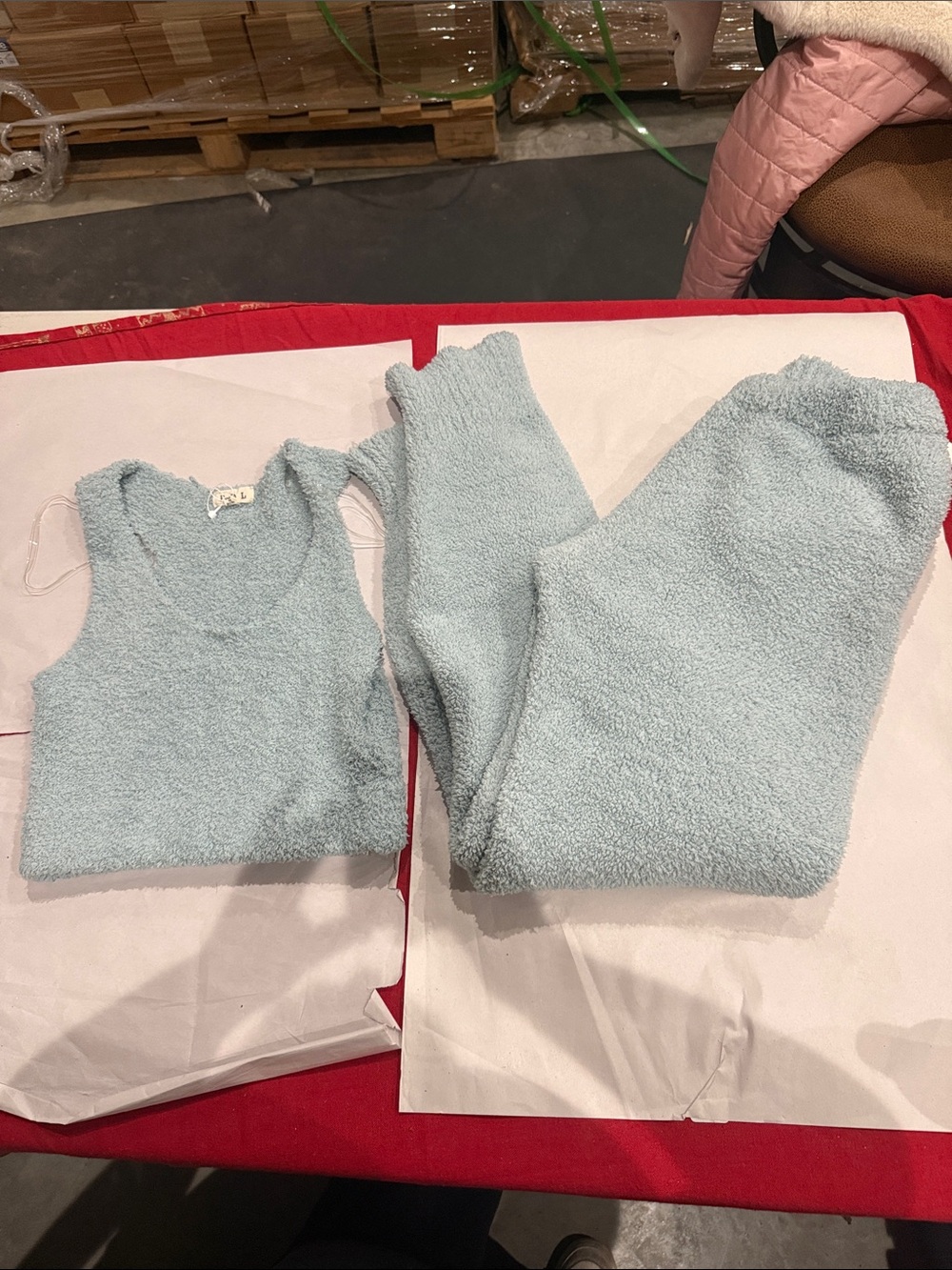 POL Light Blue Fuzzy Pajama Tank Top & Pants Set